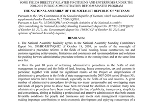Resolution No. 57/2010/QH12 on results of the oversight of administrative proced