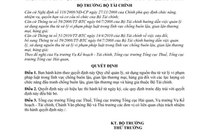 Quyết định 3107/QĐ-BTC Quy chế quản lý, sử dụng nguồn thu từ xử lý vi phạm