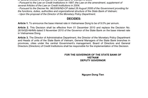 Decision No. 2868/QD-NHNN on the base interest rate in Vietnamese Dong