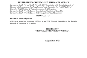 Order No. 15/2010/L-CTN on the promulgation of Law