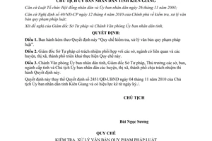 Quyết định 2616/QĐ-UBND năm 2010 quy chế kiểm tra xử lý văn bản quy phạm Kiên Giang
