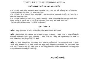 Quyết định 2868/QĐ-NHNN mức lãi suất cơ bản bằng đồng Việt Nam