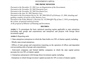 Decision No. 77/2010/QD-TTg promulgating the basic statistical reporting regime