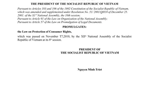 Order No. 16/2010/L-CTN on the promulgation of Law