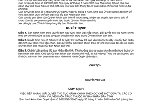 Quyết định 2487/QĐ-UBND  tiếp nhận, giải quyết thủ tục hành chính