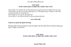 Lệnh 16/2010/L-CTN công bố Luật bảo vệ quyền lợi người tiêu dùng do Chủ tịch nướ