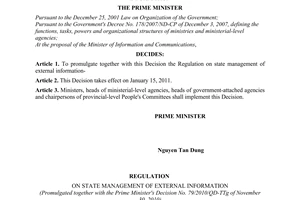Decision No. 79/2010/QD-TTg promulgating the regulation on state management