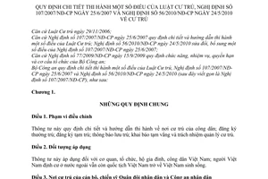 Thông tư 52/2010/TT-BCA hướng dẫn Luật cư trú, Nghị định 107/2007/NĐ-CP