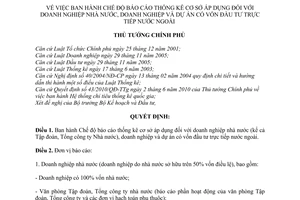 Quyết định 77/2010/QĐ-TTg  Chế độ báo cáo thống kê cơ sở áp dụng