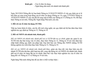 Công văn 8353/NHNN-TTGSNH thực hiện quy định tại Thông tư 13/2010/TT-NHNN và 19/