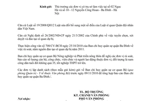 Công văn 5996/BNN-VP rà soát, nắm nguồn đào tạo sĩ quan dự bị năm 2011