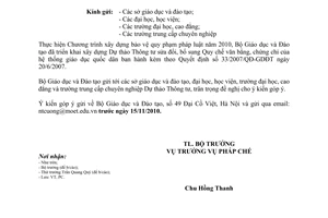 Công văn 7392/BGDĐT-PC Dự thảo Thông tư sửa đổi Quy chế văn bằng chứng