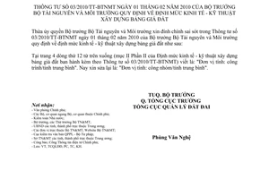 Công văn 4610/ĐC-BTNMT đính chính Thông tư 03/2010/TT-BTNMT định mức kinh tế  kỹ