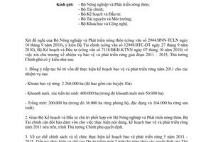 Công văn 2108/TTg-KTN xin chủ trương về nhiệm vụ bảo vệ và phát triển rừng