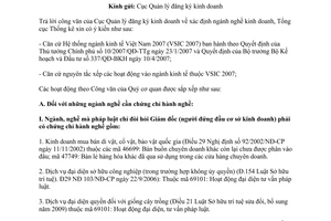 Công văn 981/TCTK-PPCD 2010 xác định ngành đăng ký kinh doanh