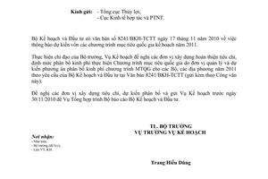 Công văn 6335/BNN-KH dự kiến phương án phân bổ kinh phí Chương trình mục tiêu