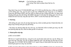 Công văn 7811/BGDĐT-GDTrH  bồi dưỡng giáo viên cốt cán môn giáo dục công dân