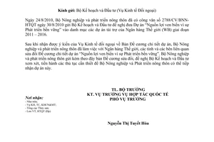 Công văn 6377/BNN-HTQT đăng ký danh mục dự án Nguồn lợi Ven biển vì sự