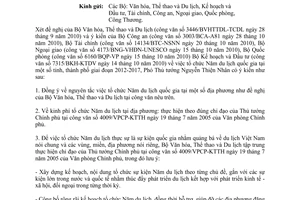 Công văn 8609/VPCP-KGVX tổ chức Năm du lịch quốc gia tại một số tỉnh