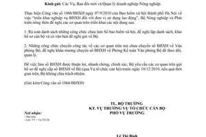 Công văn 6484/BNN-TCCB chuyển cấp Sổ bảo hiểm xã hội