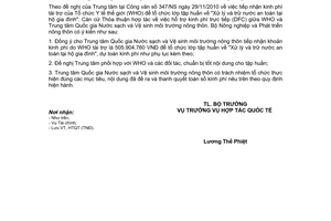 Công văn 6501/BNN-HTQT tiếp nhận kinh phí tài trợ của WHO để tổ chức tập huấn