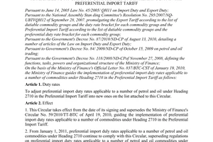 Circular No. 190/2010/TT-BTC guiding the implementation of preferential