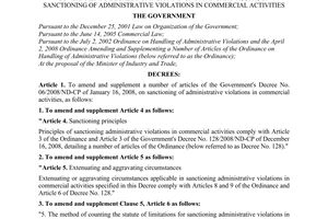 Decree No. 112/2010/ND-CP amending and supplementing a number of articles of the
