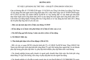 Hướng dẫn 251/HD-LĐLĐ lập bảng dự trù thu - chi quỹ công đoàn năm 2011