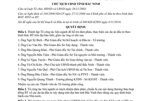 Quyết định 1698/QĐ-UBND Tổ công tác liên ngành đàm phán dự án đầu tư hình thức BT Bắc Ninh 2010