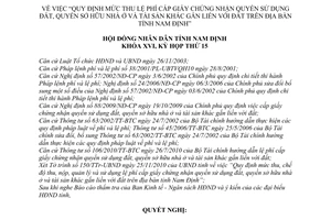 Nghị quyết 149/2010/NQ-HĐND mức thu lệ phí cấp giấy chứng nhận quyền sử dụng đất