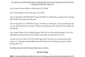 Nghị quyết 38/2010/NQ-HĐND phân bổ dự chi ngân sách năm 2011 Hà Giang