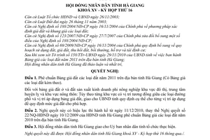 Nghị quyết 41/NQ-HĐND phê chuẩn Bảng giá đất 2011