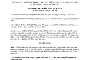 Nghị quyết 99/2010/NQ-HĐND nhiệm vụ trọng tâm phát triển kinh tế xã hội Điện Biên 2011