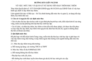 Hướng dẫn 1926/HDLN-GD&ĐT-TC mức thu quản lý sử dụng tiền dạy thêm học thêm do