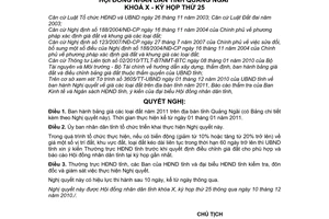 Nghị quyết 24/2010/NQ-HĐND giá đất năm 2011