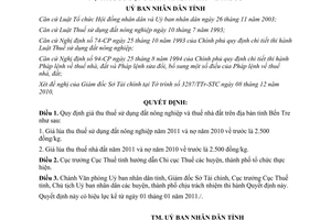 Quyết định 2749/QĐ-UBND năm 2010 quy định giá lúa thu thuế sử dụng đất năm 2011