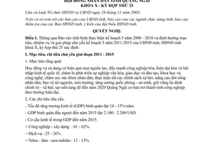 Nghị quyết 15/NQ-HĐND năm 2010 kế hoạch phát triển kinh tế xã hội Quảng Ngãi
