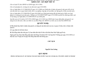 Nghị quyết 218/2010/NQ-HĐND quy định phân cấp quản lý sử dụng tài sản nhà nước