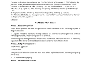 Circular No. 40/2010/TT-BCT on order and procedures for settlement of disputes