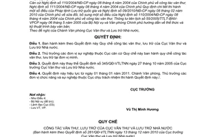 Quyết định 281/QĐ-VTLTNN Quy chế công tác văn thư, lưu trữ