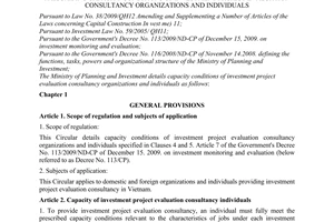 Circular No. 23/2010/TT-BKH prescribing capacity conditions of investment