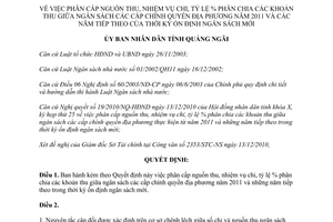 Quyết định 32/2010/QĐ-UBND nguồn thu nhiệm vụ chi tỷ lệ ngân sách địa phương Quảng Ngãi