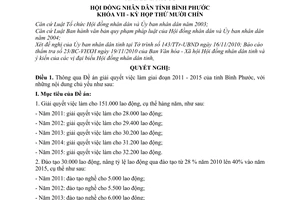 Nghị quyết 15/2010/NQ-HĐND Đề án giải quyết việc làm