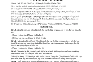 Quyết định 2429/QĐ-UBND quy định cấp phát miễn phí Công báo Quảng Trị 2010