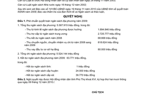 Nghị quyết 226/2010/NQ-HĐND phê chuẩn quyết toán ngân sách địa phương năm 2009 Phú Thọ