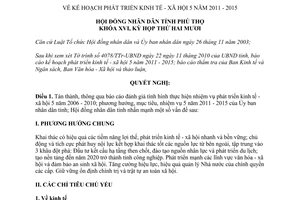 Nghị quyết 232/2010/NQ-HĐND Kế hoạch phát triển kinh tế xã hội 5 năm 2011 2015 Phú Thọ