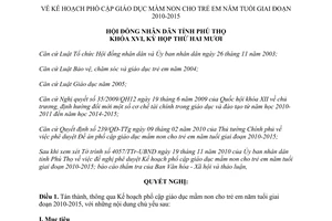 Nghị quyết 235/2010/NQ-HĐND phổ cập giáo dục mầm non cho trẻ em năm tuổi Phú Thọ