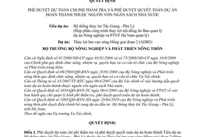 Quyết định 1936/QĐ-BNN-TC  phê duyệt dự toán chi phí thẩm tra