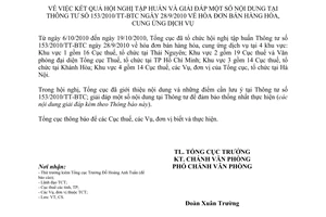 Thông báo 290/TB-TCT kết quả hội nghị tập huấn và giải đáp Thông tư 153