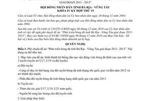 Nghị quyết 21/2010/NQ-HĐND phê chuẩn đề án phát triển bóng đá Bà Rịa Vũng tàu